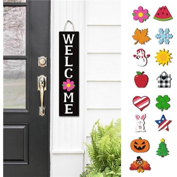 Holiday Interchangeable Mini Welcome Door Sign Wooden Indoor Outdoor - Picture 1 of 7